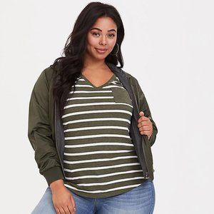 Torrid Olive Stripe Picket V-Neck Tee
